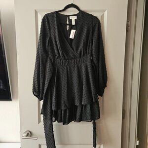Jessica Simpson Black V Neck Dress with sheer sleeves size Medium